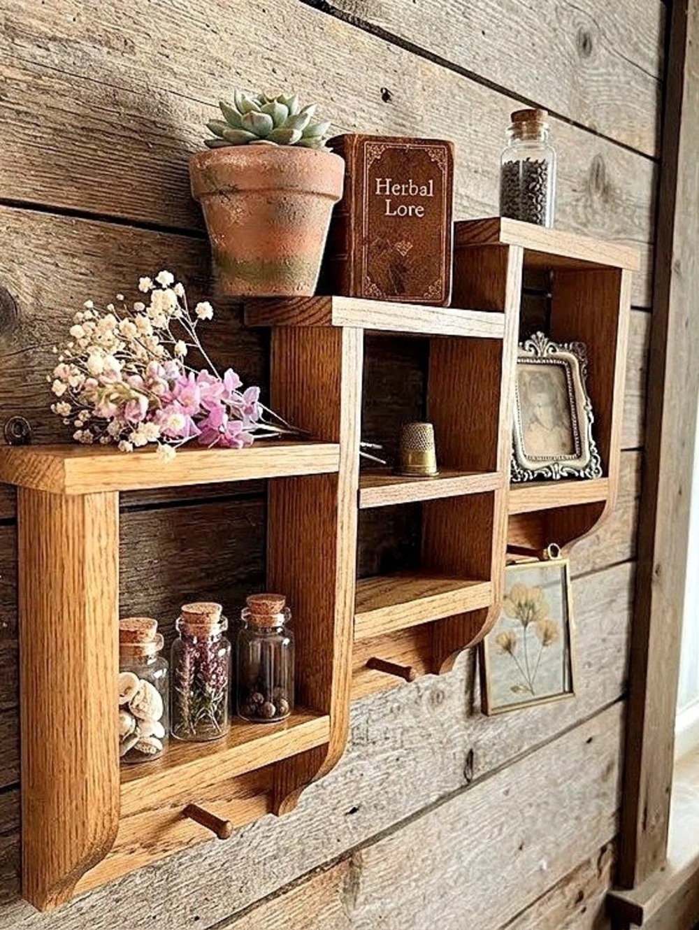 Wooden Wall Display three square shelf